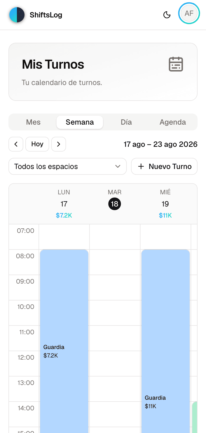 ShiftsLog en el celular